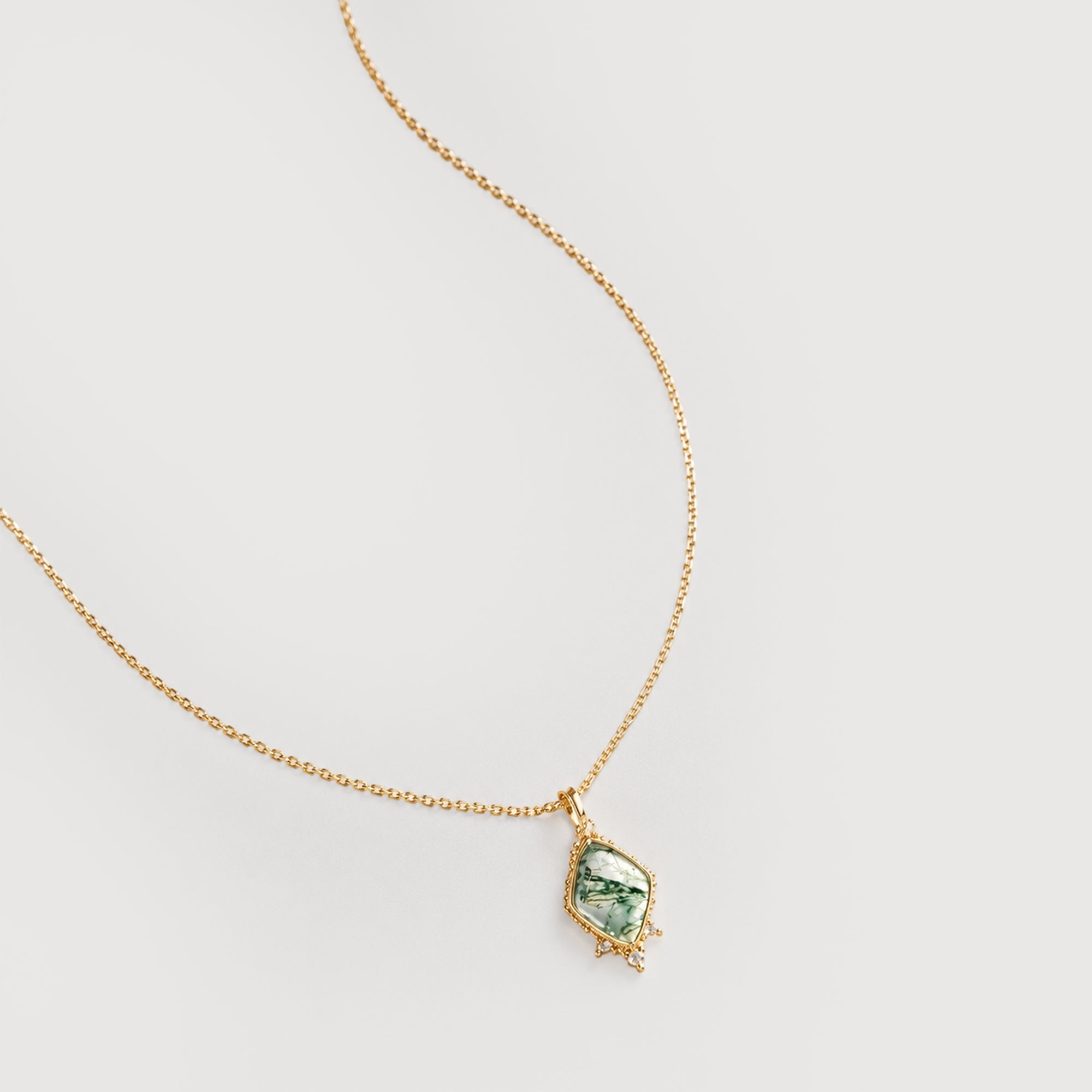 Moss Agate Zircon Sterling Silver Necklace