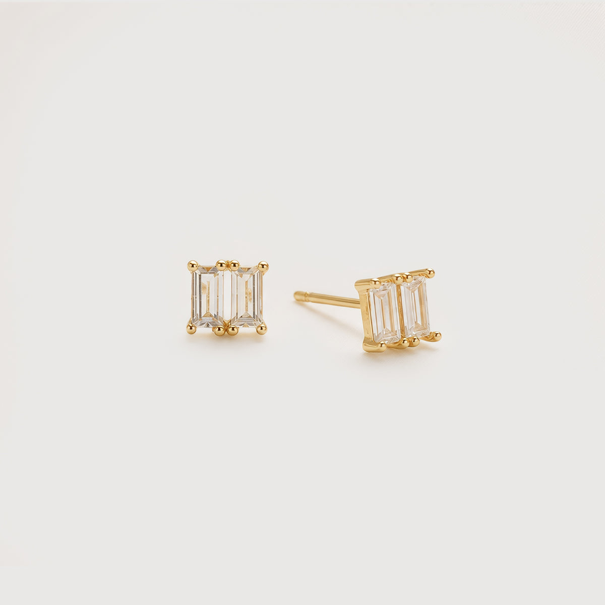 Gold-Plated S925 Triple Baguette 5A Zircon Stud Earrings