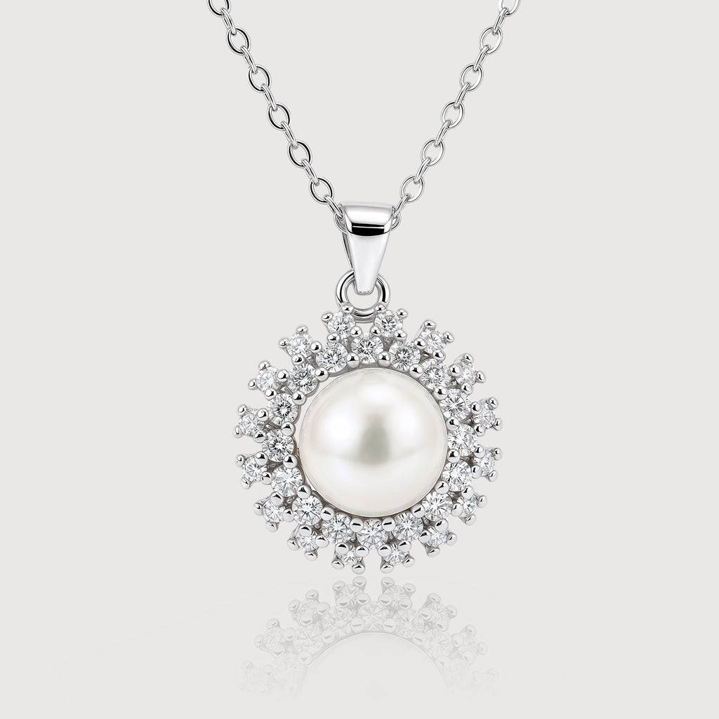 Silver-Tone Pearl Halo Pendant Necklace