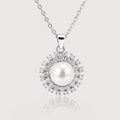 Silver-Tone Pearl Halo Pendant Necklace