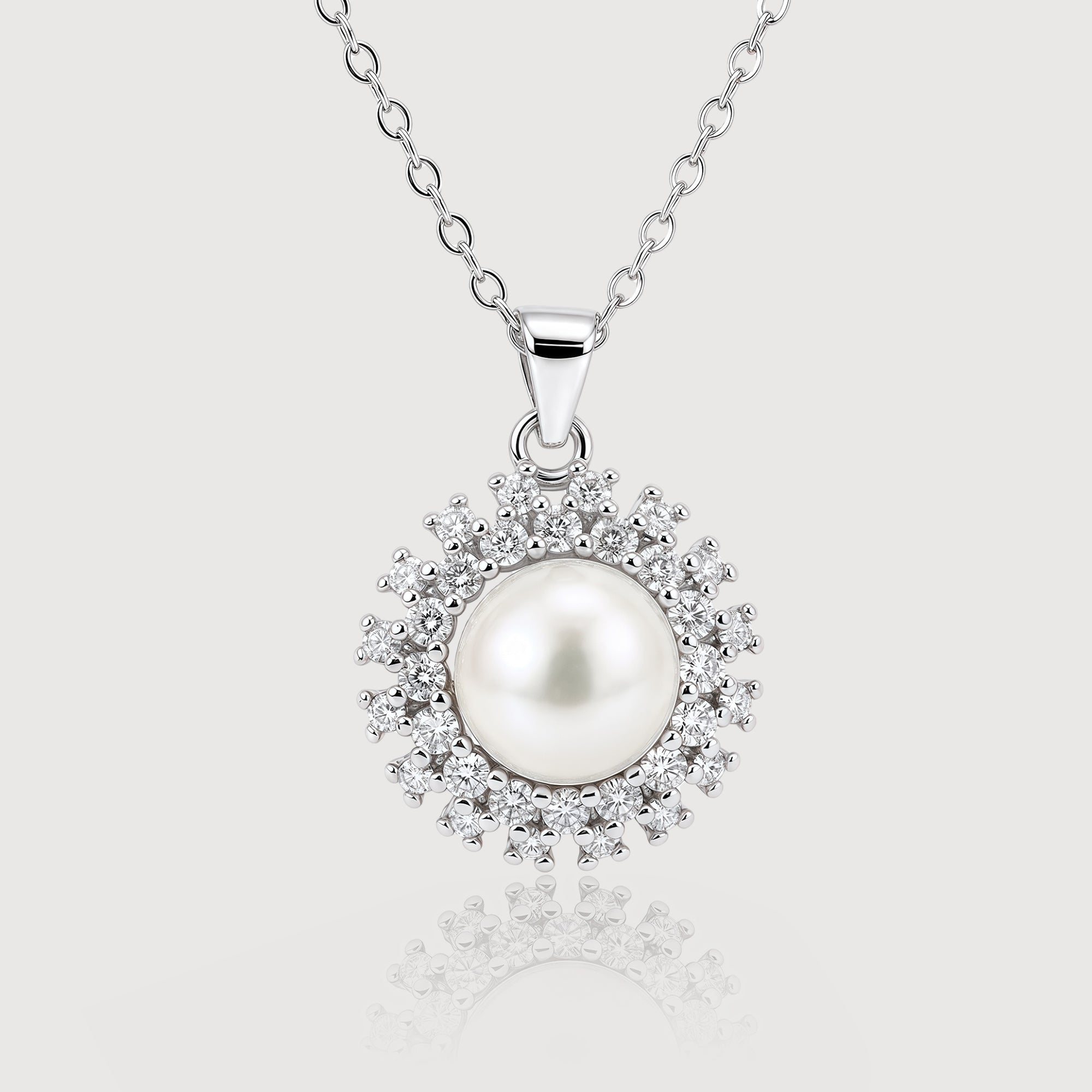 Silver-Tone Pearl Halo Pendant Necklace