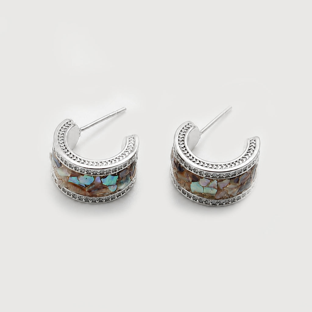 Abalone Shell S925 Wide Hoop Earrings