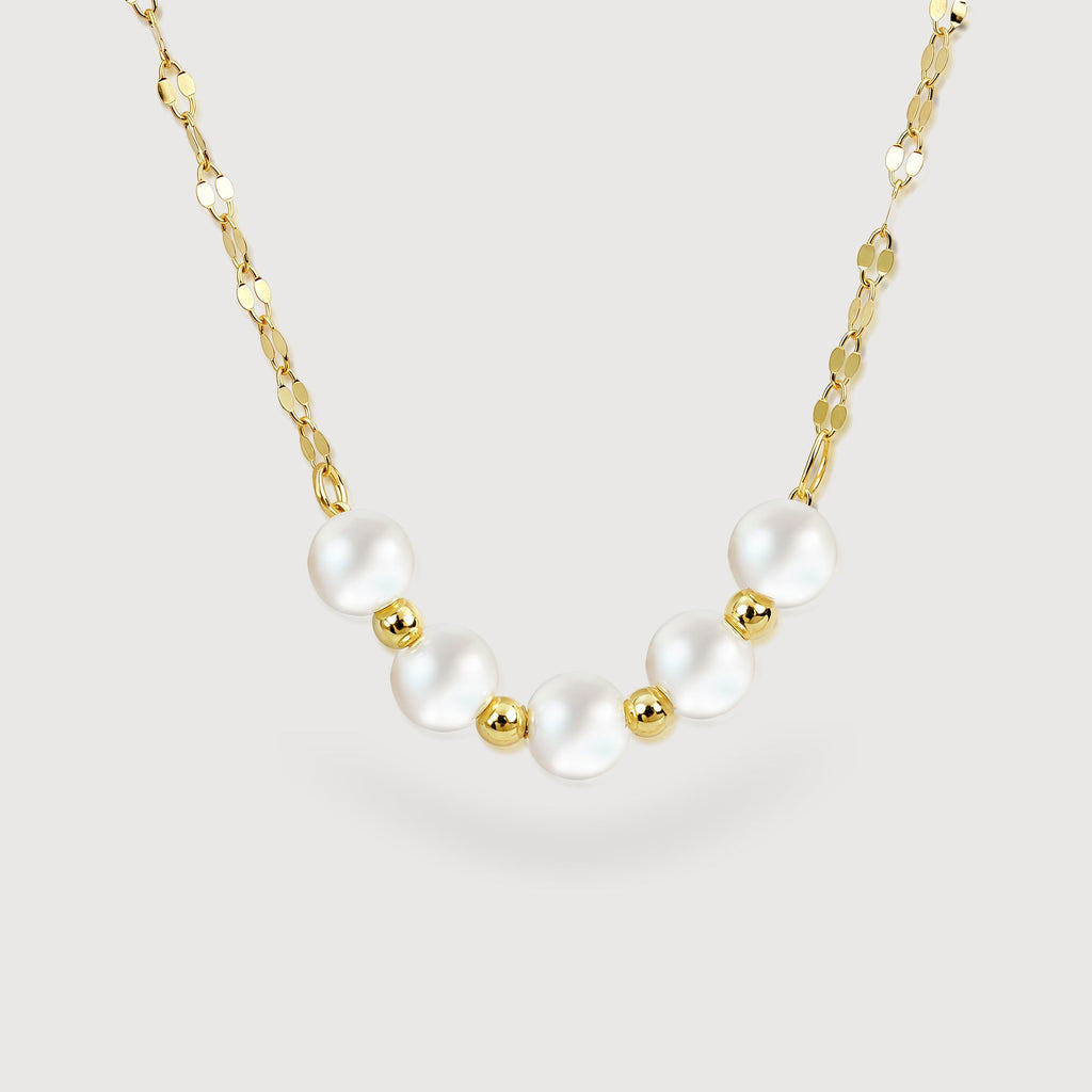 Five-Pearl S999 Silver Station Necklace