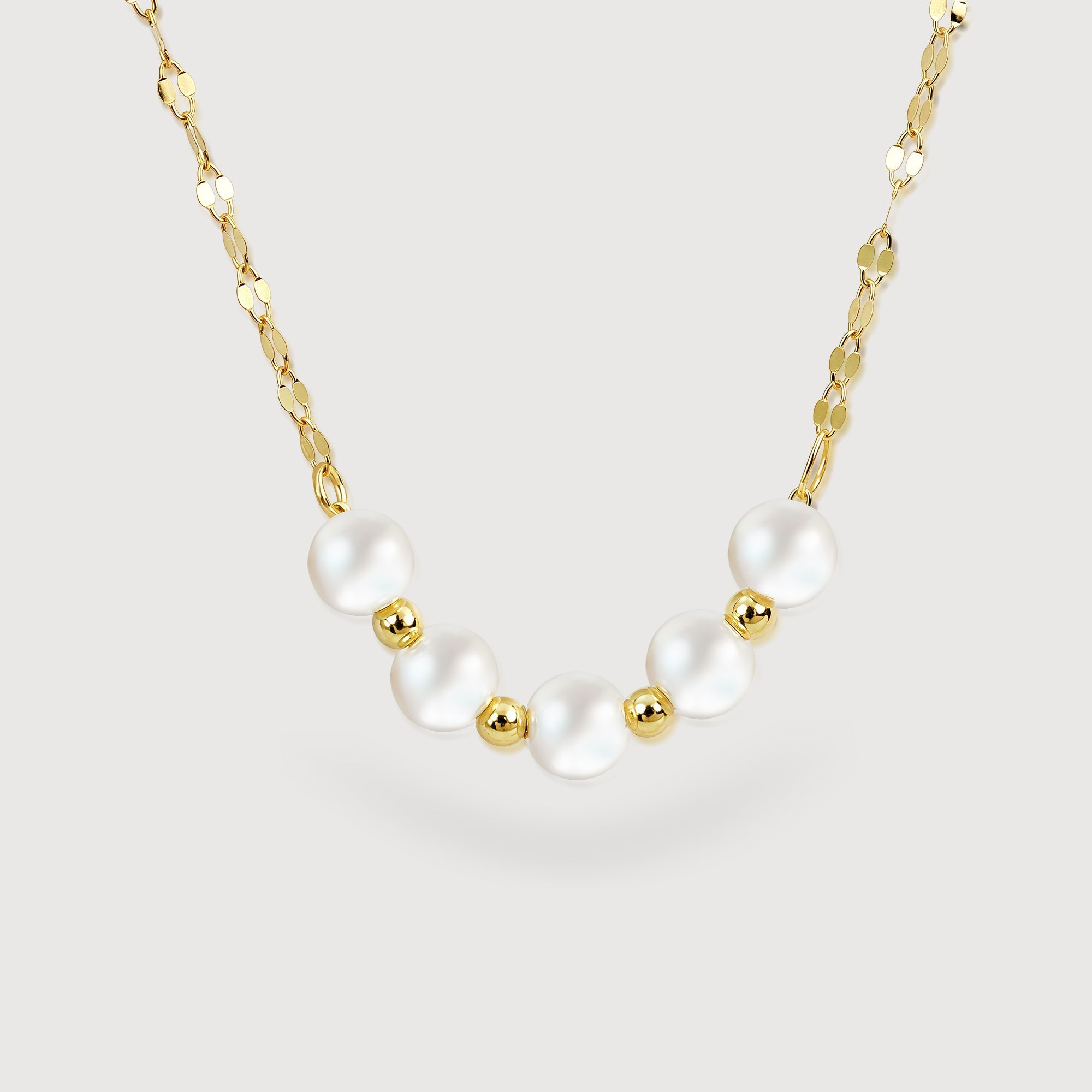 Five-Pearl S999 Silver Station Necklace