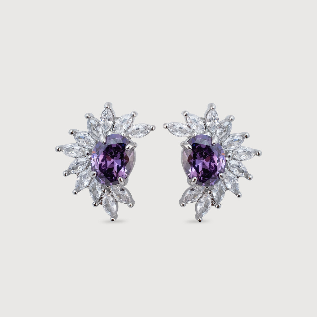 18K Gold-Plated Purple Zircon Cluster Stud Earrings