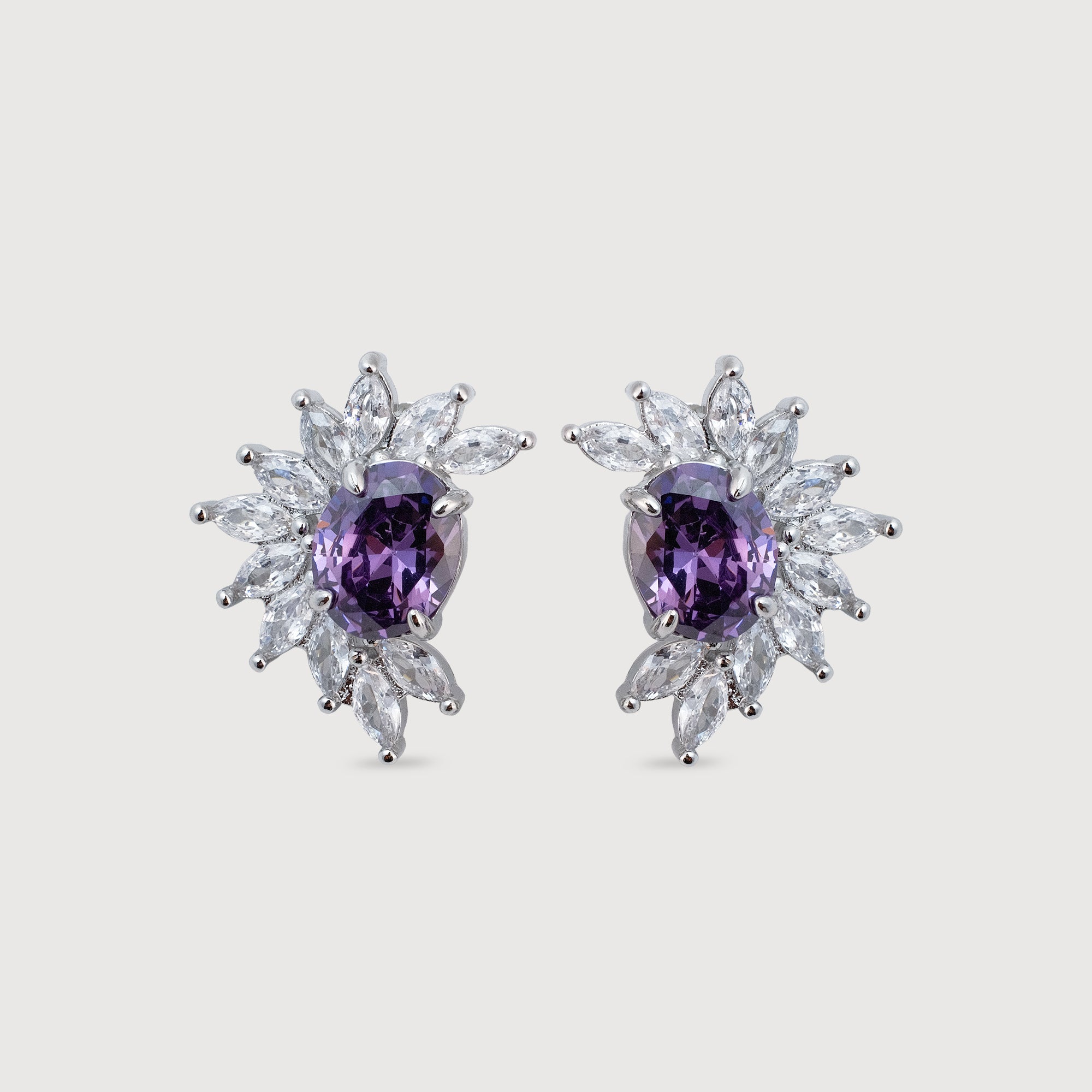 18K Gold-Plated Purple Zircon Cluster Stud Earrings
