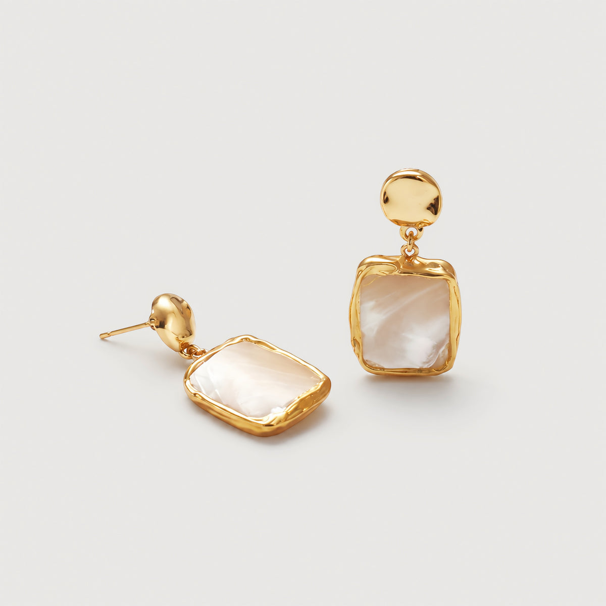 18K Gold-Plated Shell Square Drop Earrings