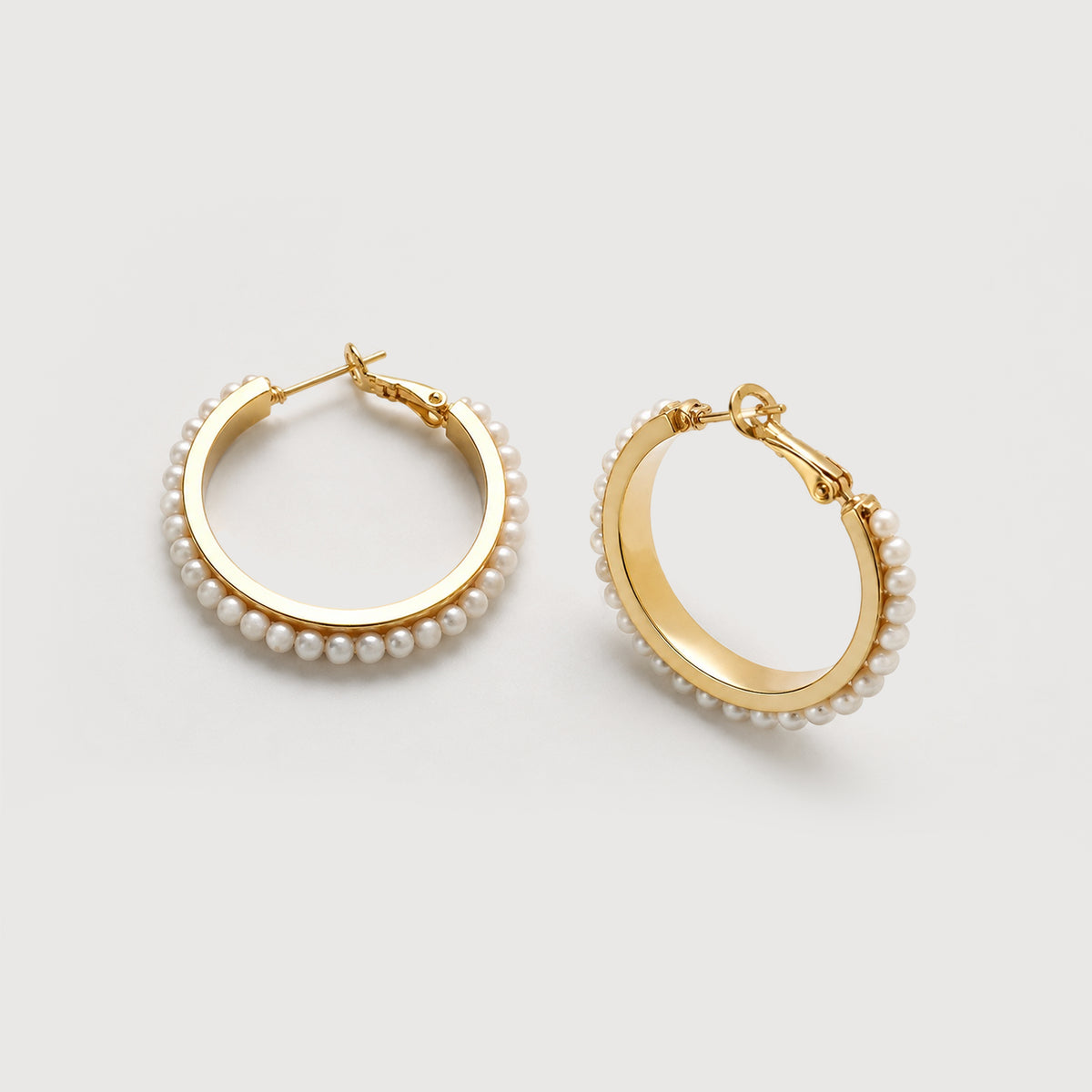 18K Gold-Plated Brass Pearl Hoop Earrings