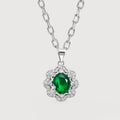 Green Zircon Floral Halo Pendant Necklace