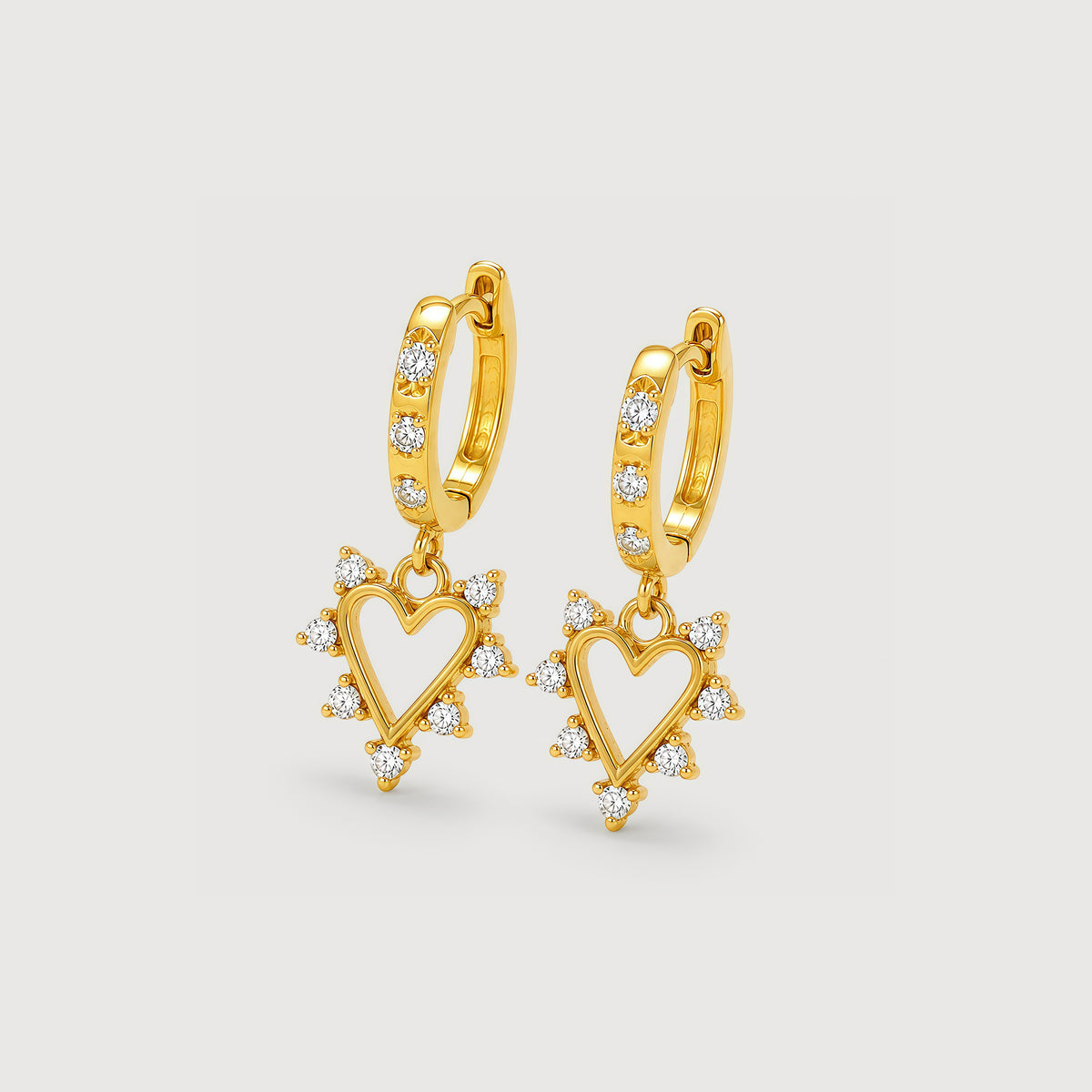 5A Zirconia Heart Charm Huggie Hoop Earrings