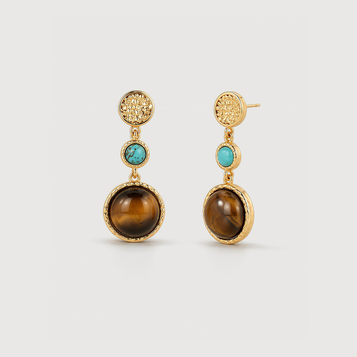 Gold-Plated Tiger's Eye & Turquoise Drop Earrings