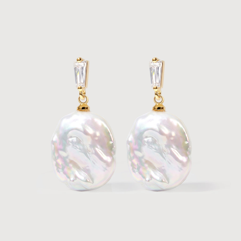 Baguette Accent Baroque Pearl Drop Earrings