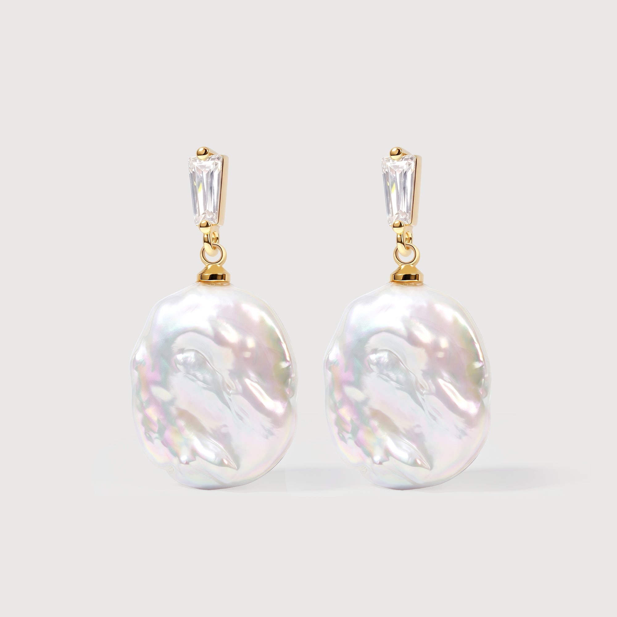 Baguette Accent Baroque Pearl Drop Earrings