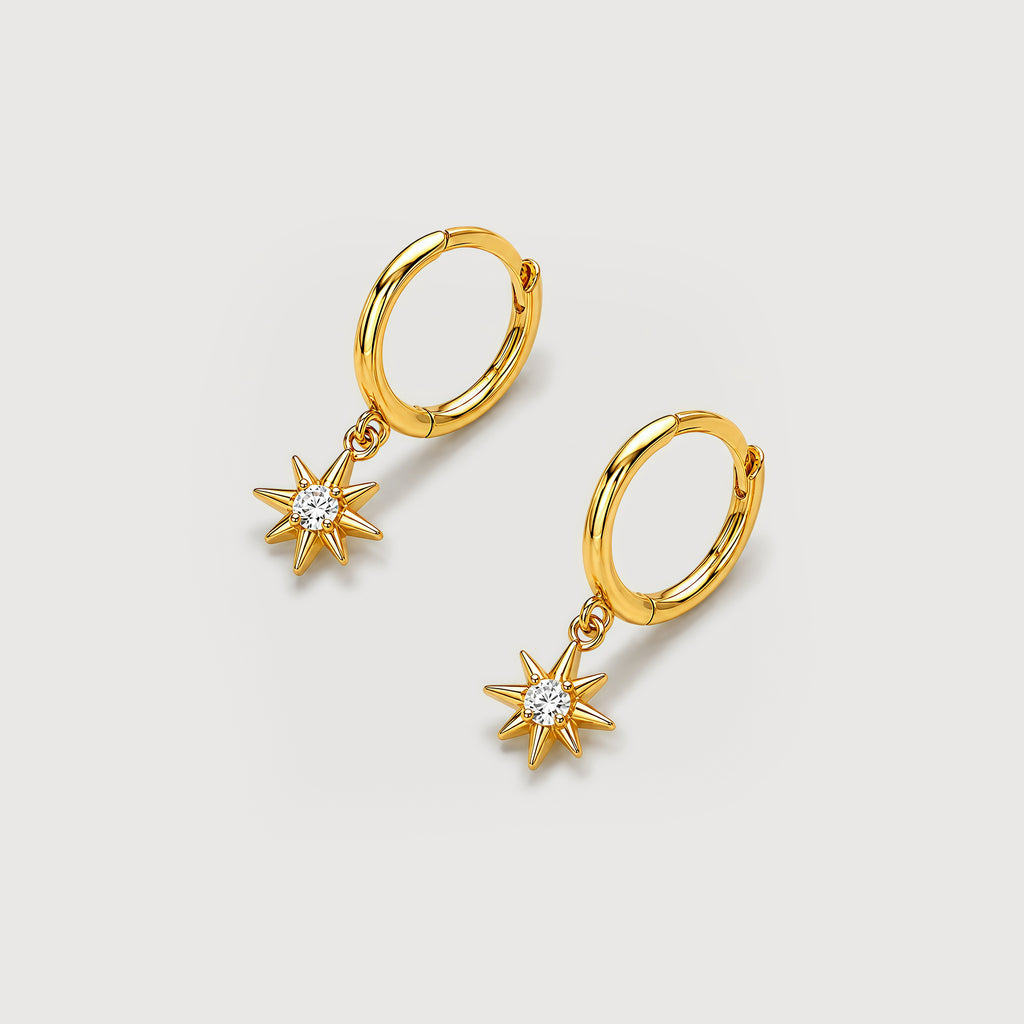 CZ Starburst Drop Huggie Hoop Earrings
