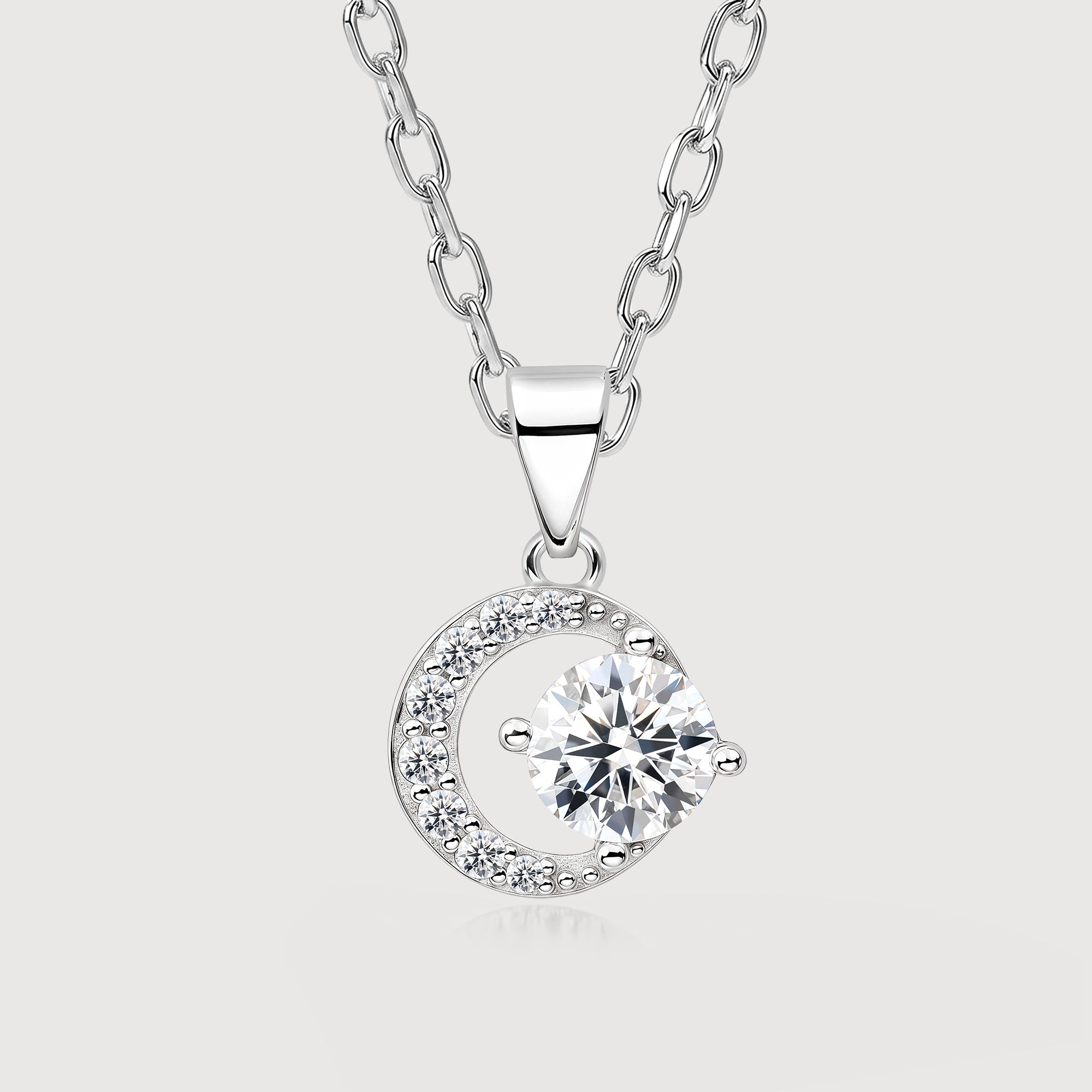 S999 Silver Crescent Moon Pendant Necklace