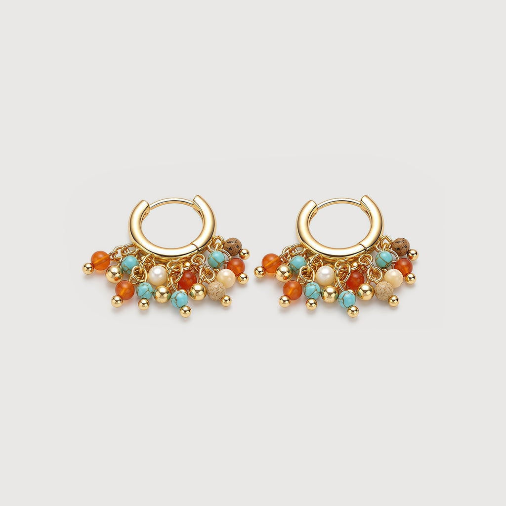 Turquoise Beaded Charm Hoop Earrings
