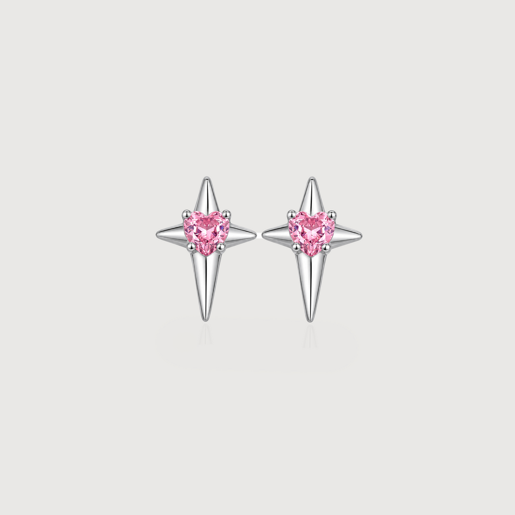 Pink Heart Starburst Zircon Stud Earrings