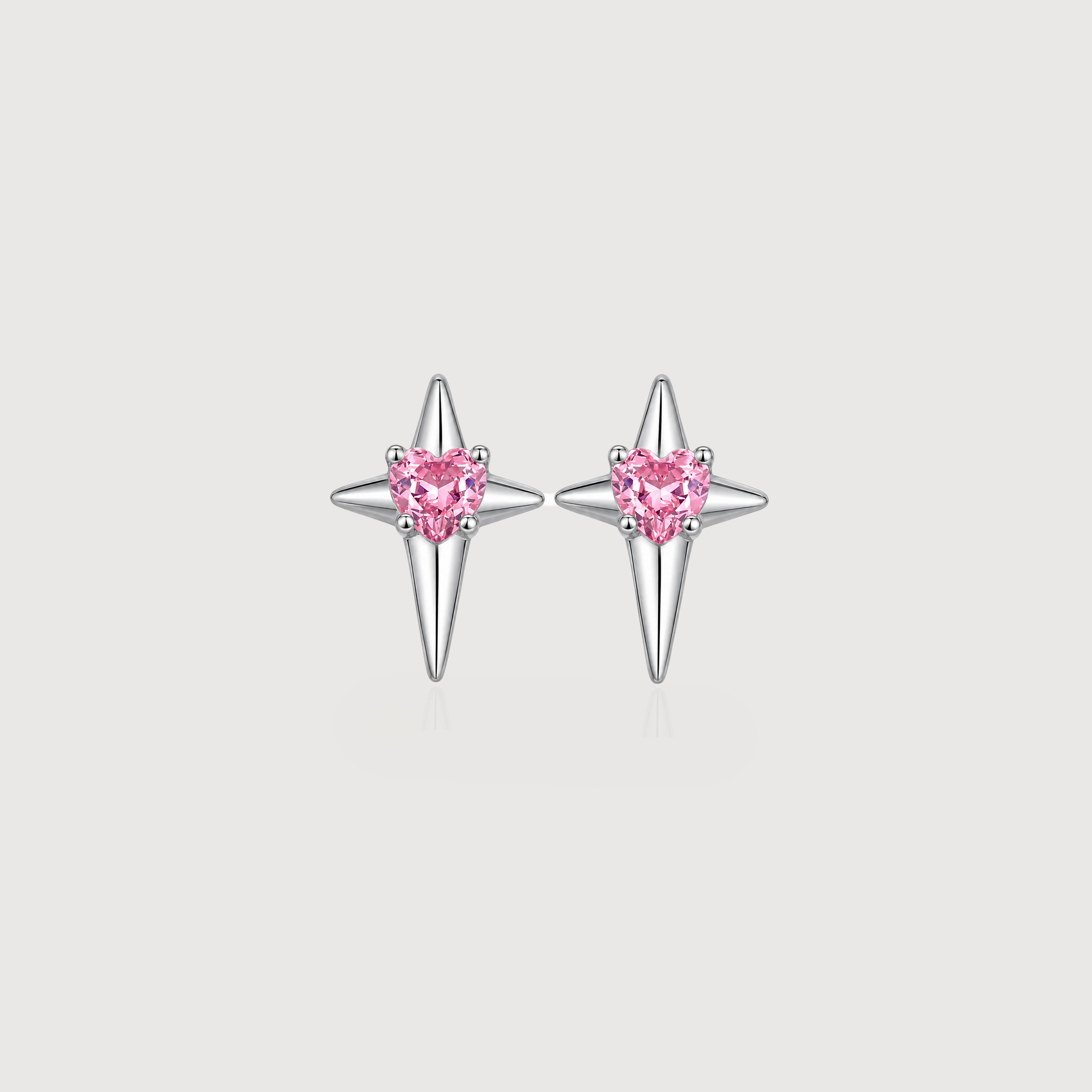 Pink Heart Starburst Zircon Stud Earrings