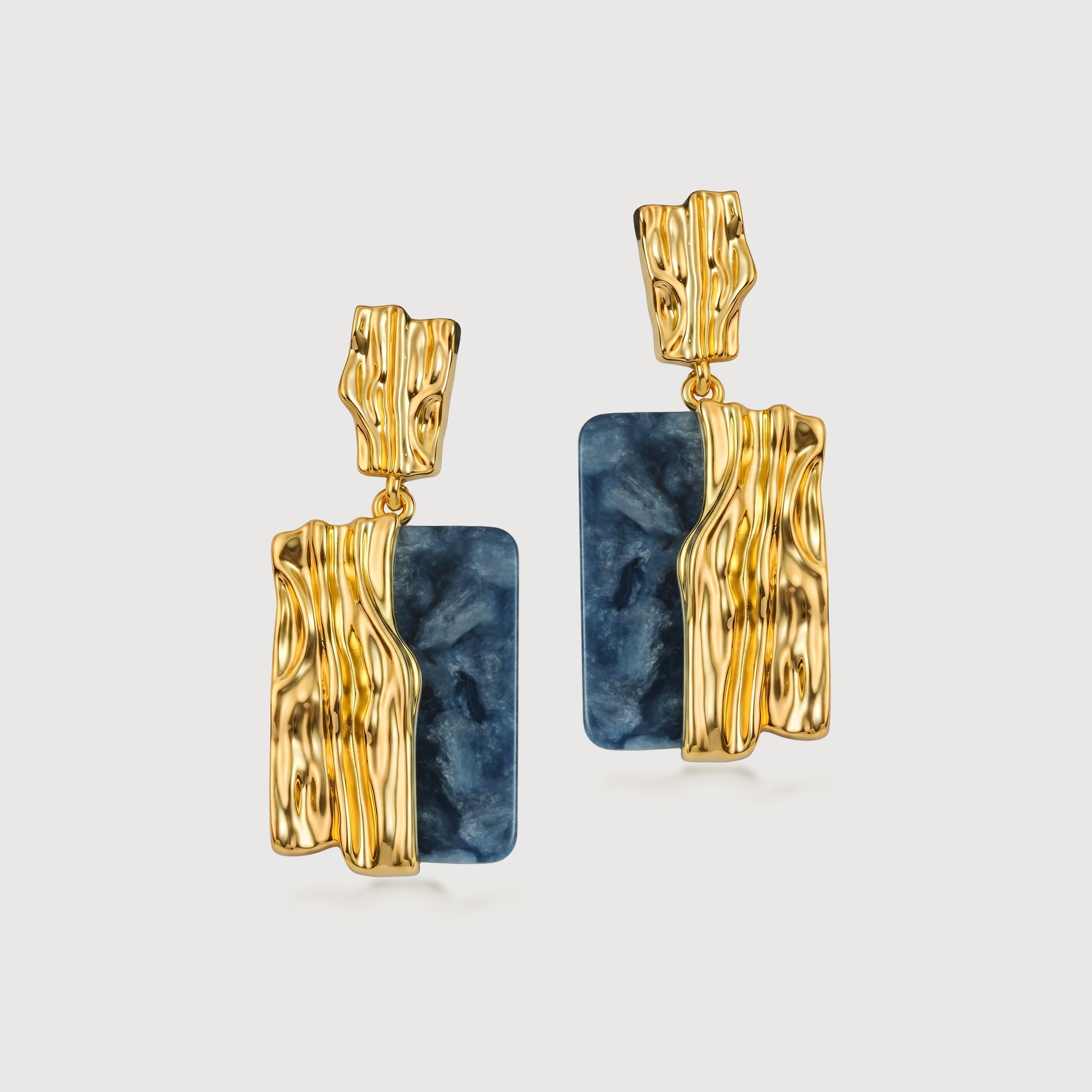 Textured Gold Shell Panel Drop Earrings