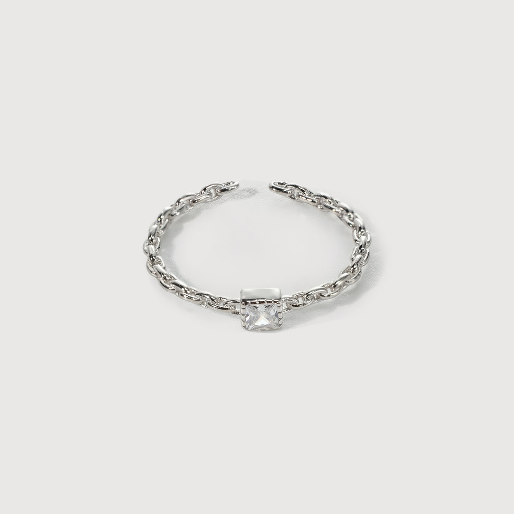 Square Zircon Chain-Link S925 Adjustable Ring