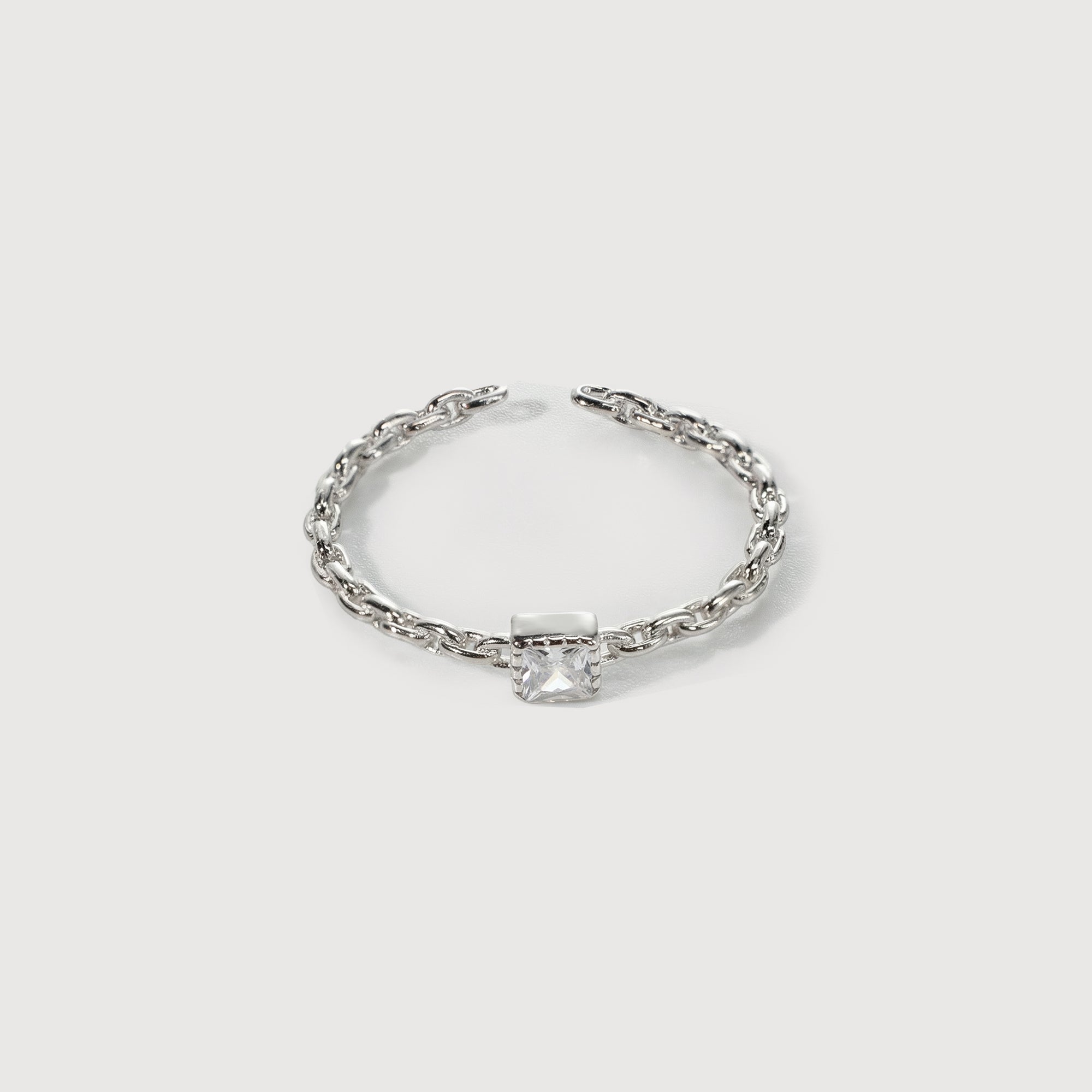 Square Zircon Chain-Link S925 Adjustable Ring
