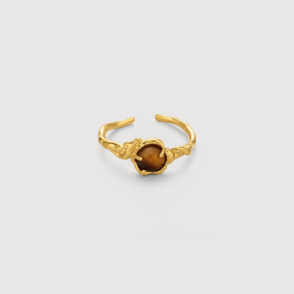 Natural Tiger's Eye Adjustable 18K Gold-Plated Copper Ring