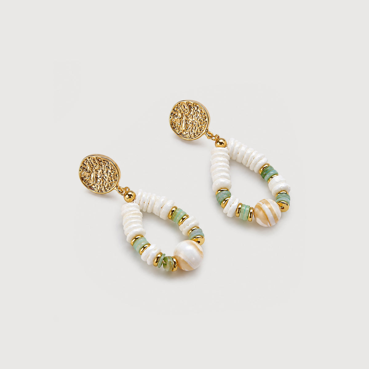 Gold-Tone Shell Beaded Teardrop Earrings