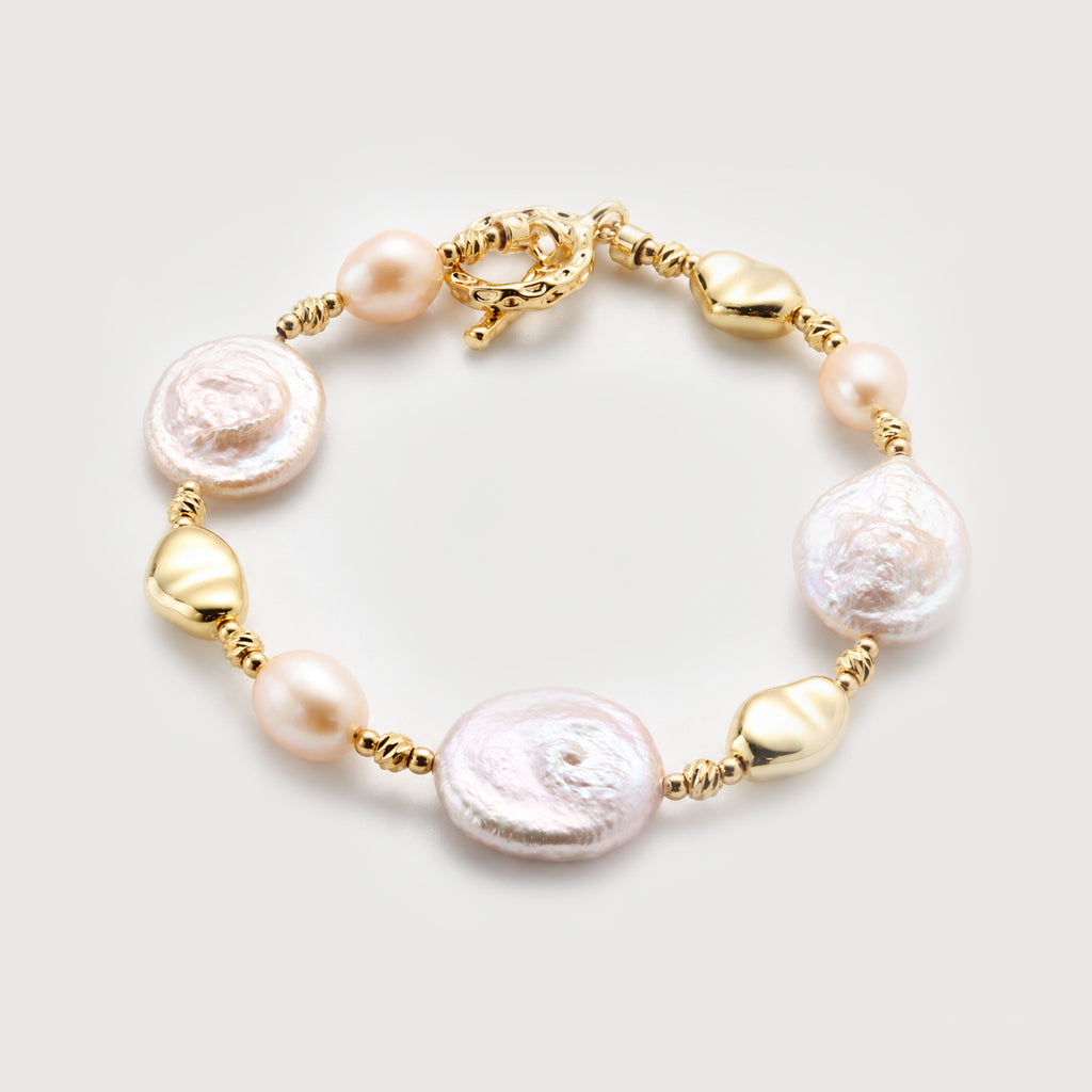 18K Gold-Plated Coin Pearl Toggle Bracelet