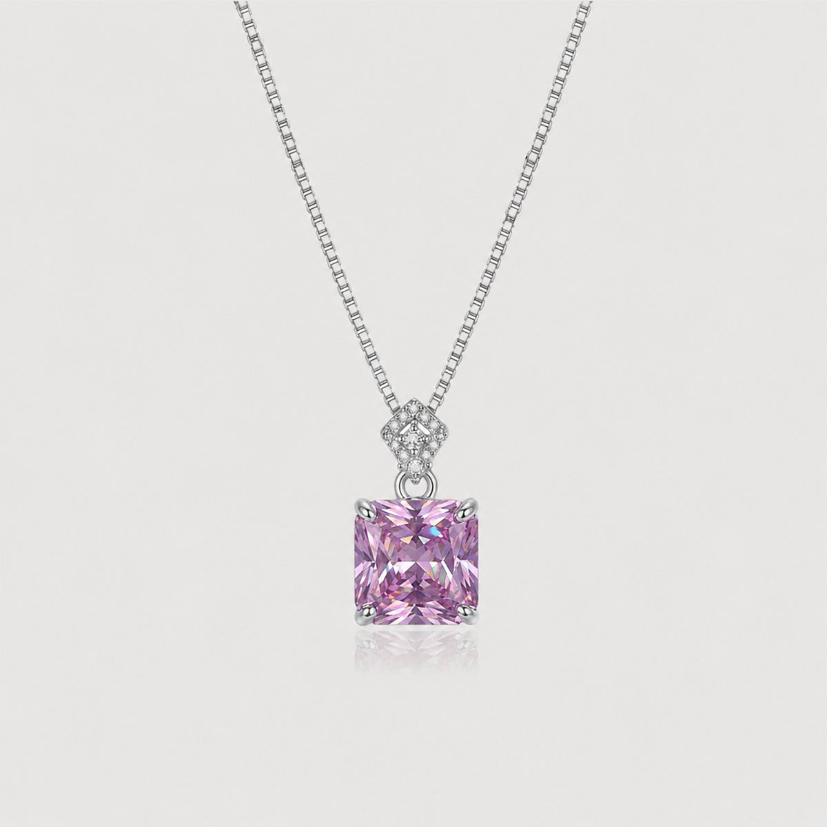 Pink Square-Cut Pendant Necklace
