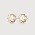 Gold-Plated Pearl Floral Stud Earrings