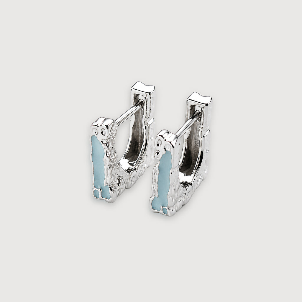 Textured Square Blue Accent Hoop Earrings