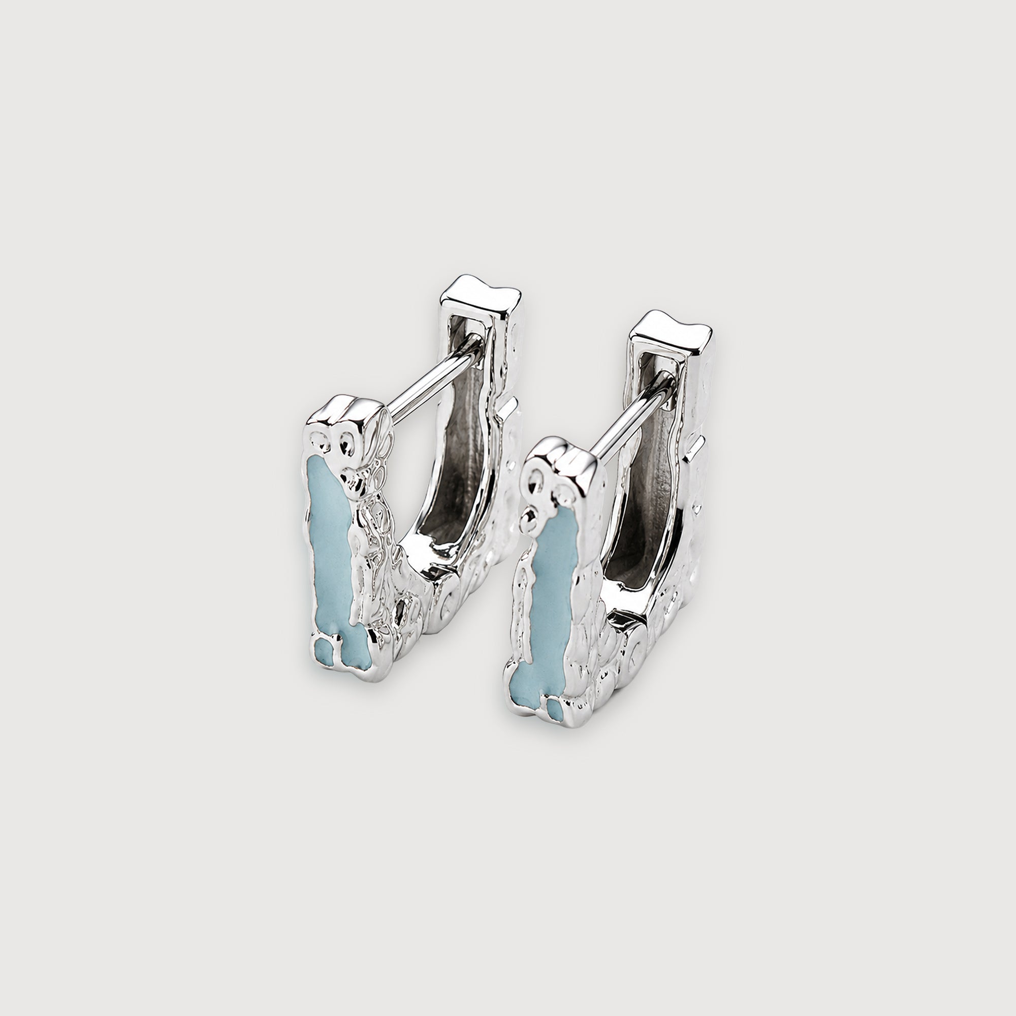 Textured Square Blue Accent Hoop Earrings