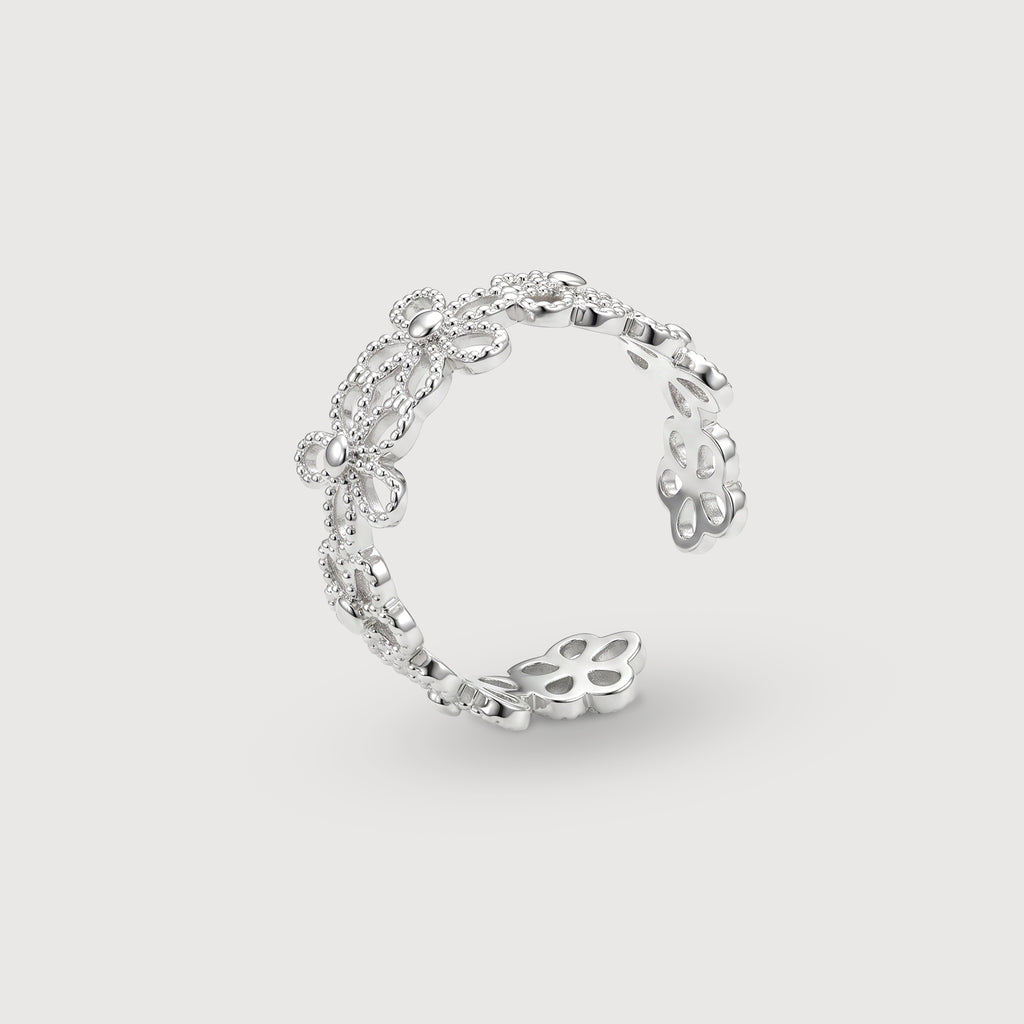 Floral Openwork S999 Silver Adjustable Ring