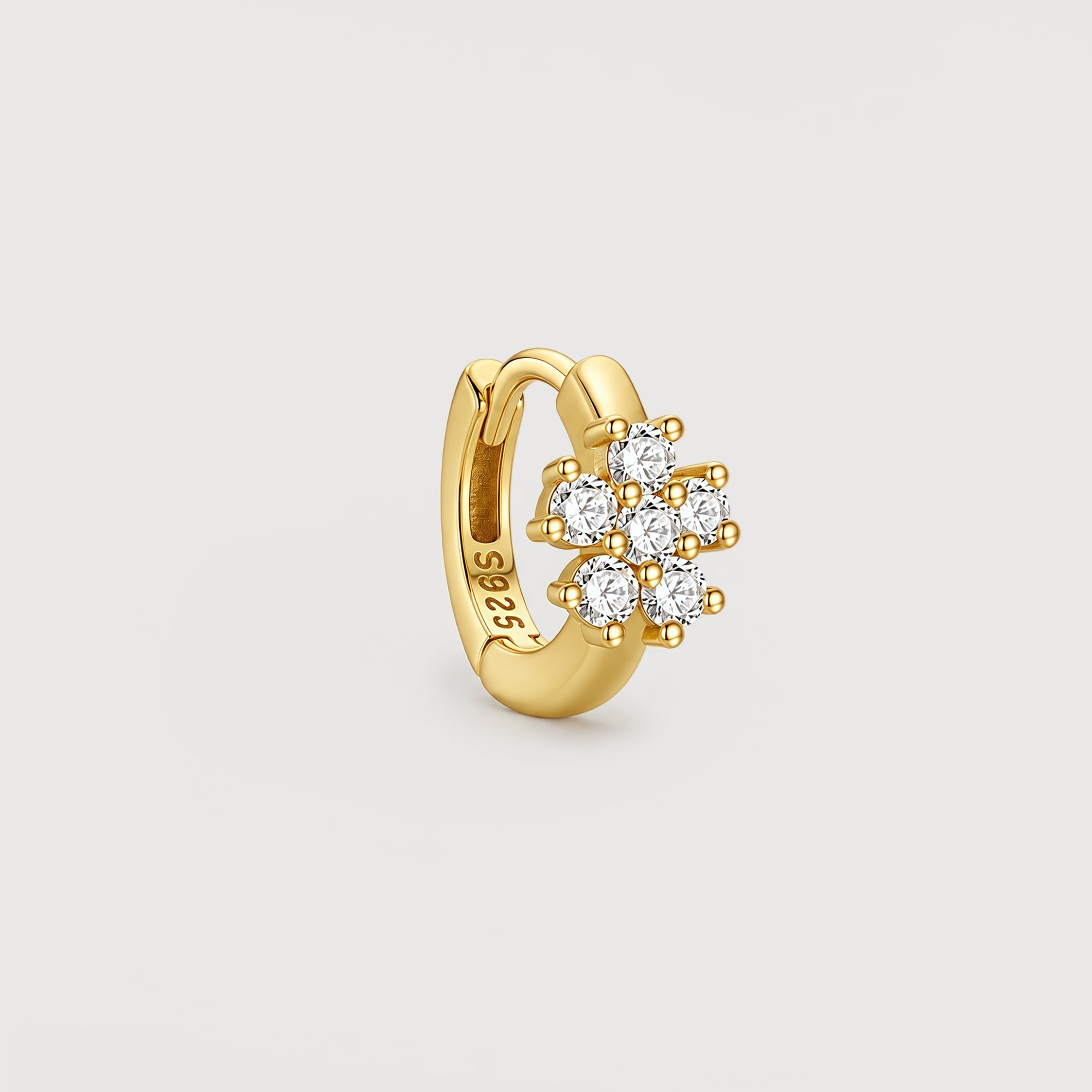 S925 Silver Zircon Flower Huggie Earrings