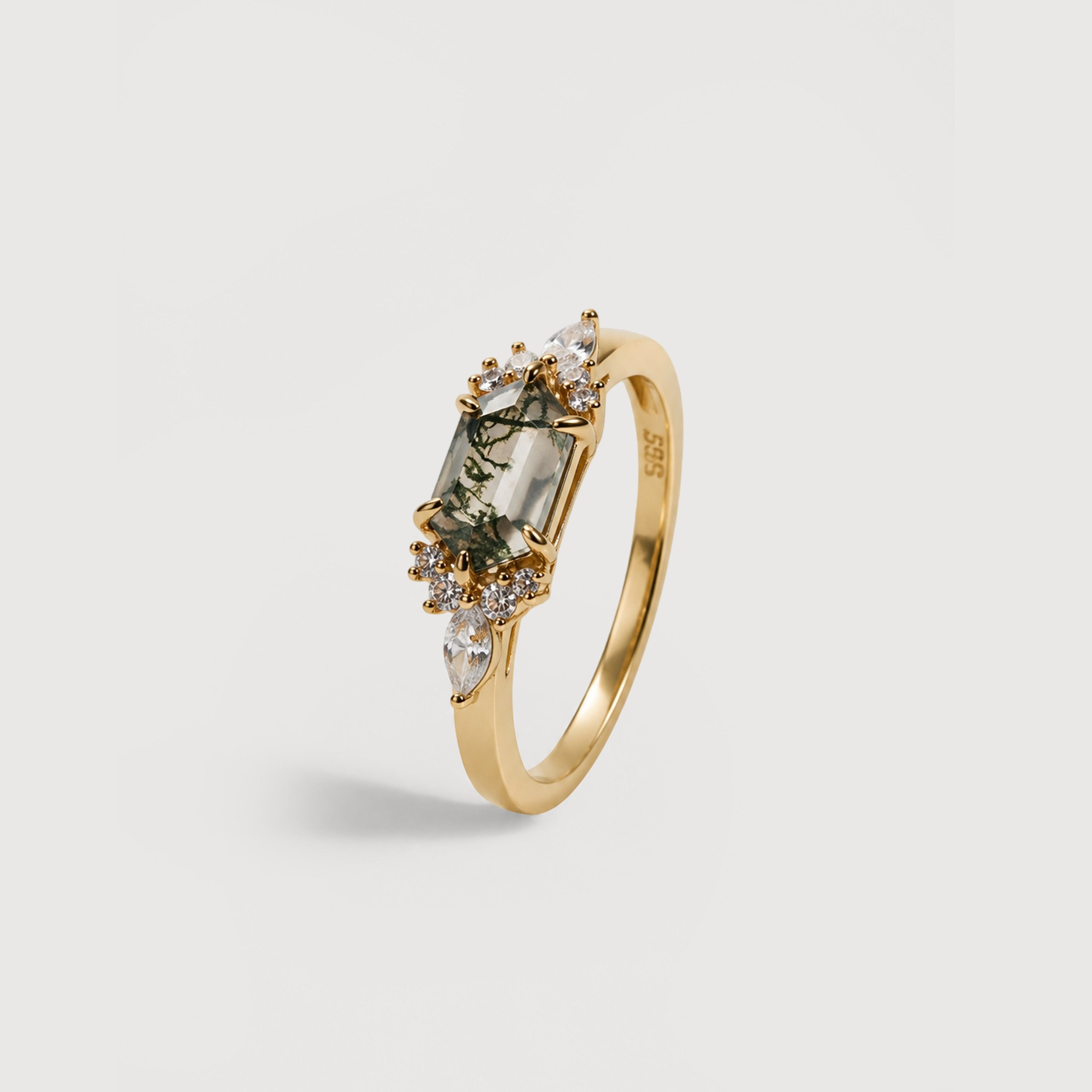 Gold-Plated S925 Moss Agate Cluster Ring