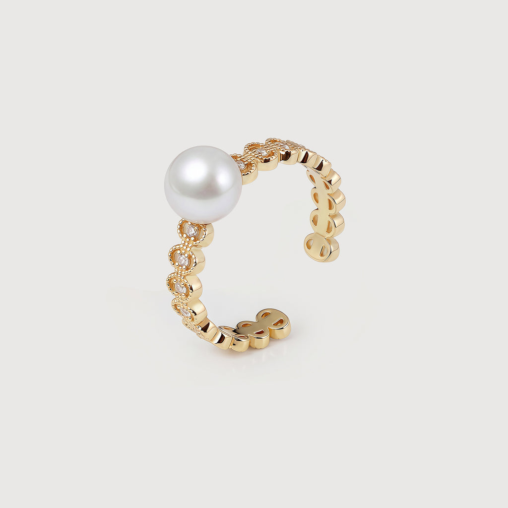 Pearl Filigree 18K Gold-Plated Copper Ring