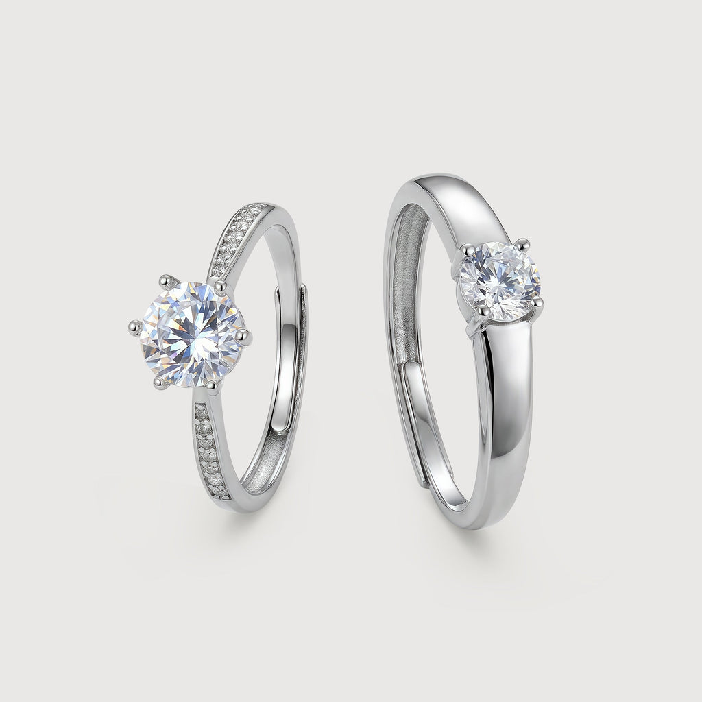 Round Zircon S925 Adjustable Couple Rings