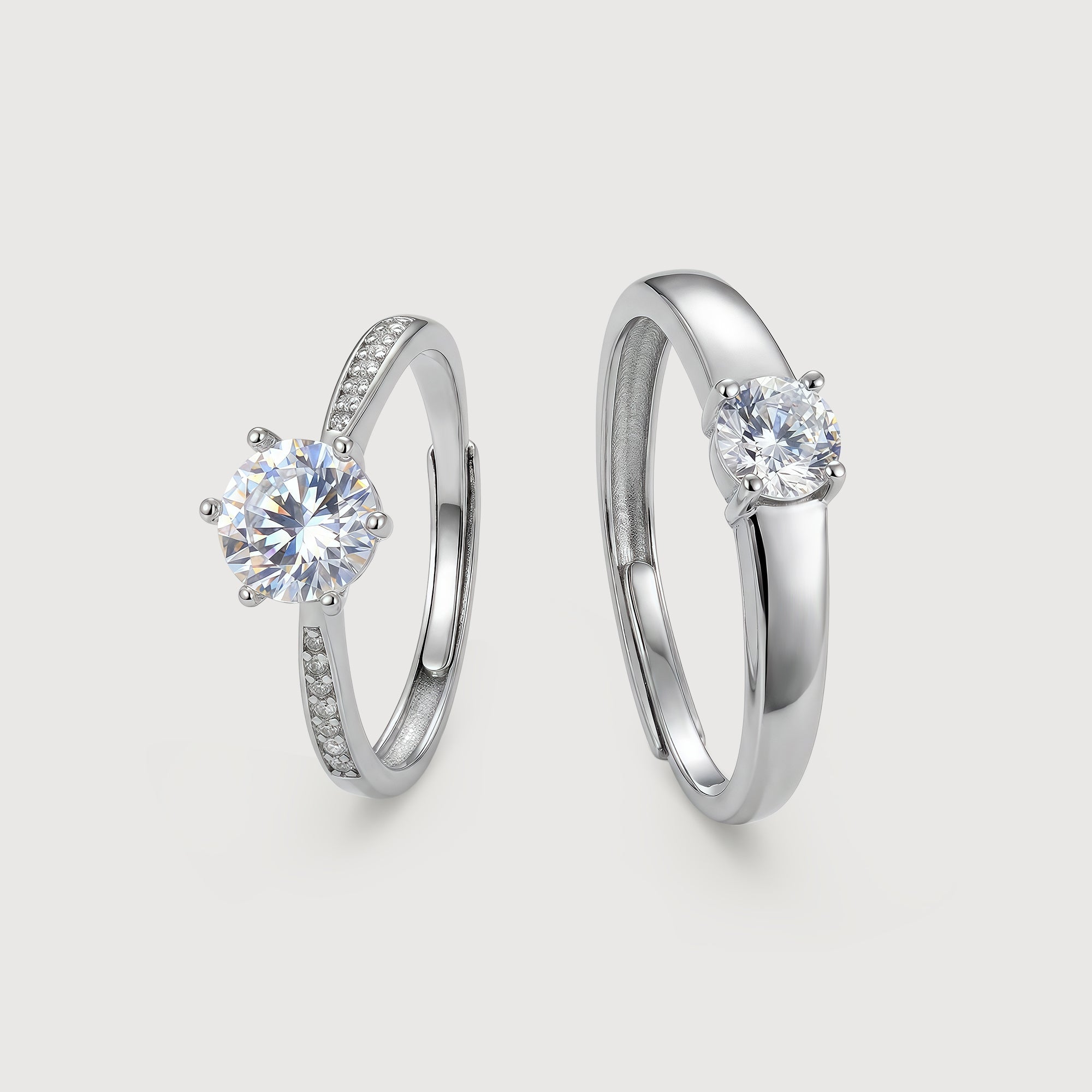 Round Zircon S925 Adjustable Couple Rings