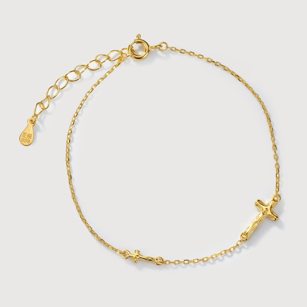 Double Cross S999 Silver Chain Bracelet