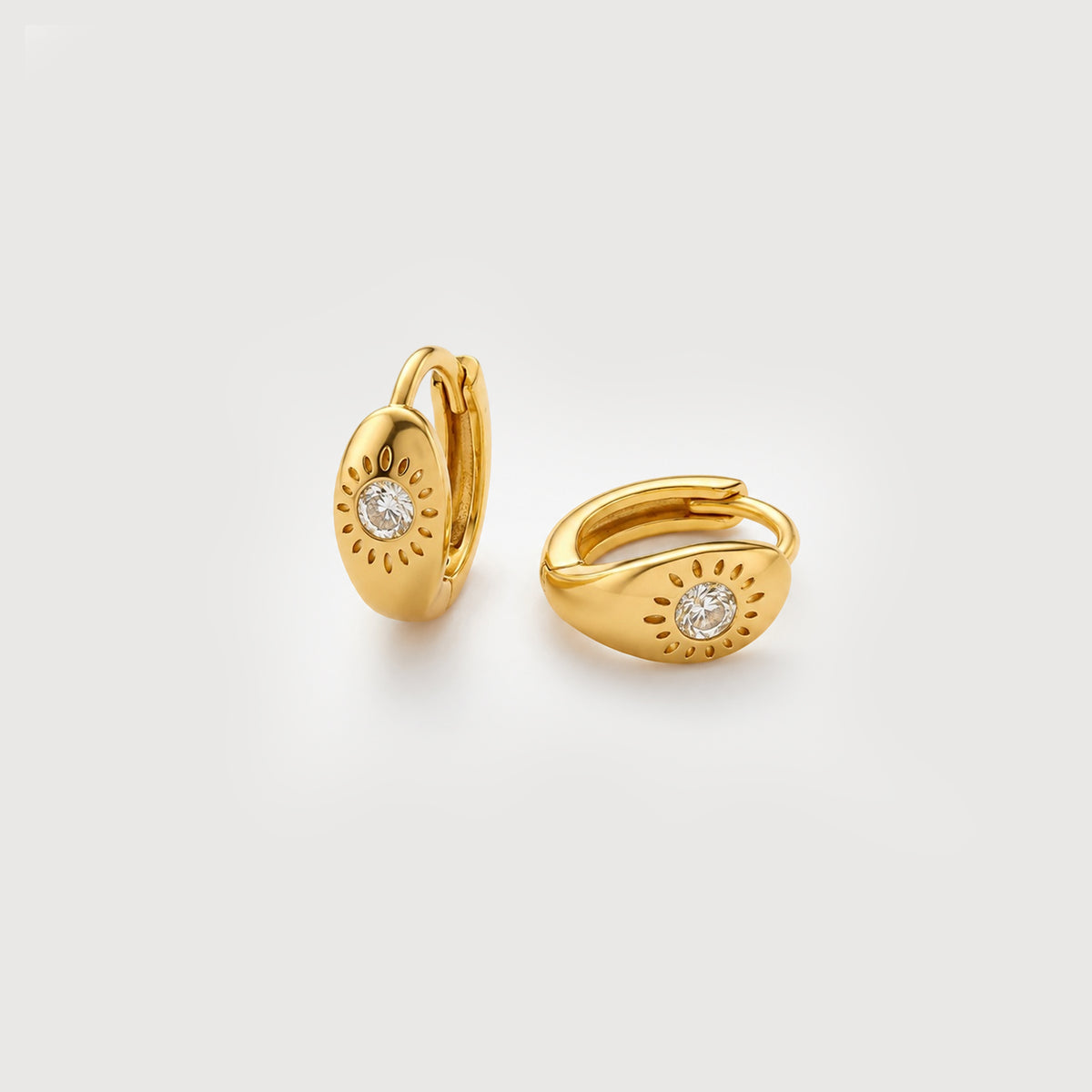 18K Gold-Plated S925 Sunburst Zircon Hoop Earrings