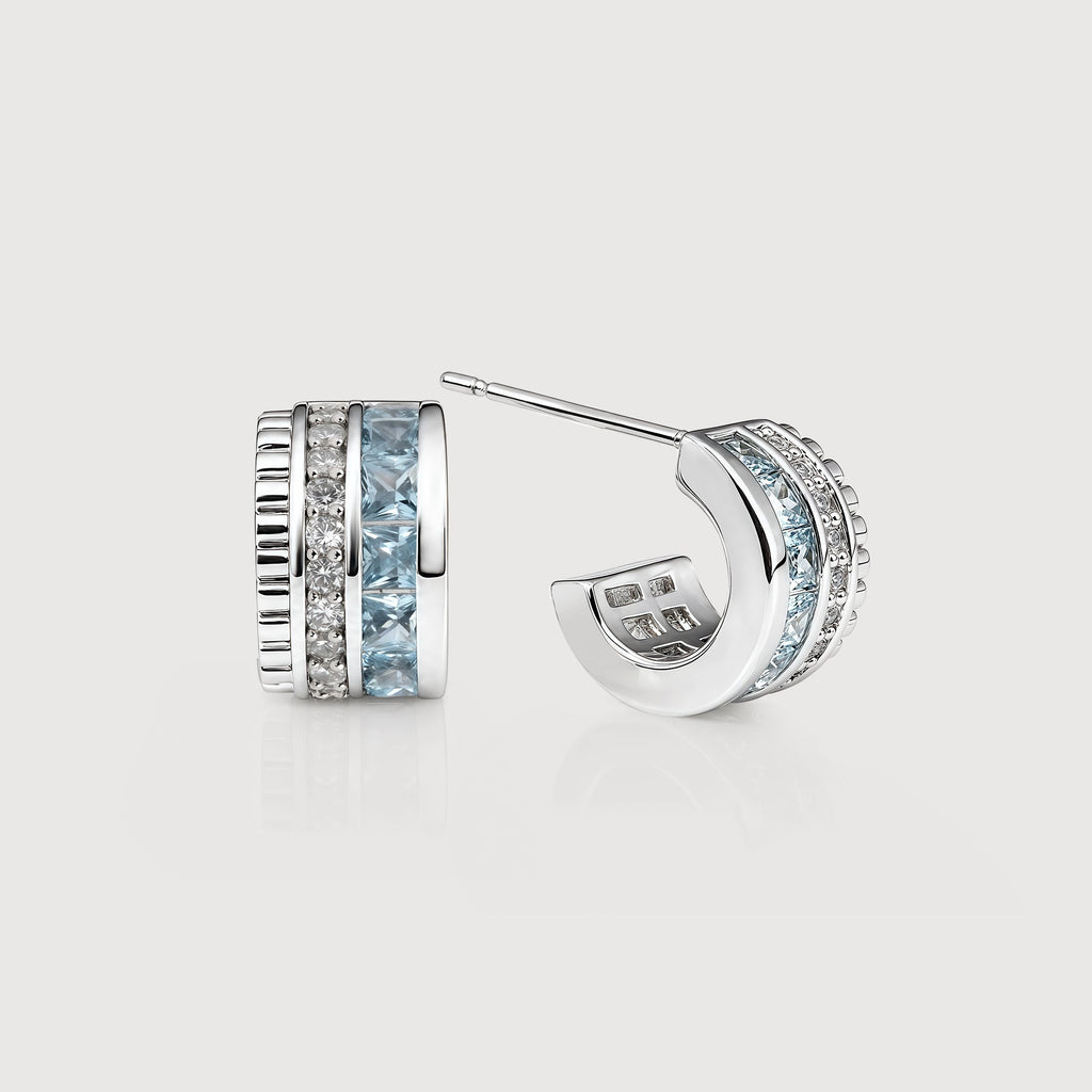Silver-Tone Blue Zirconia Half Hoop Earrings
