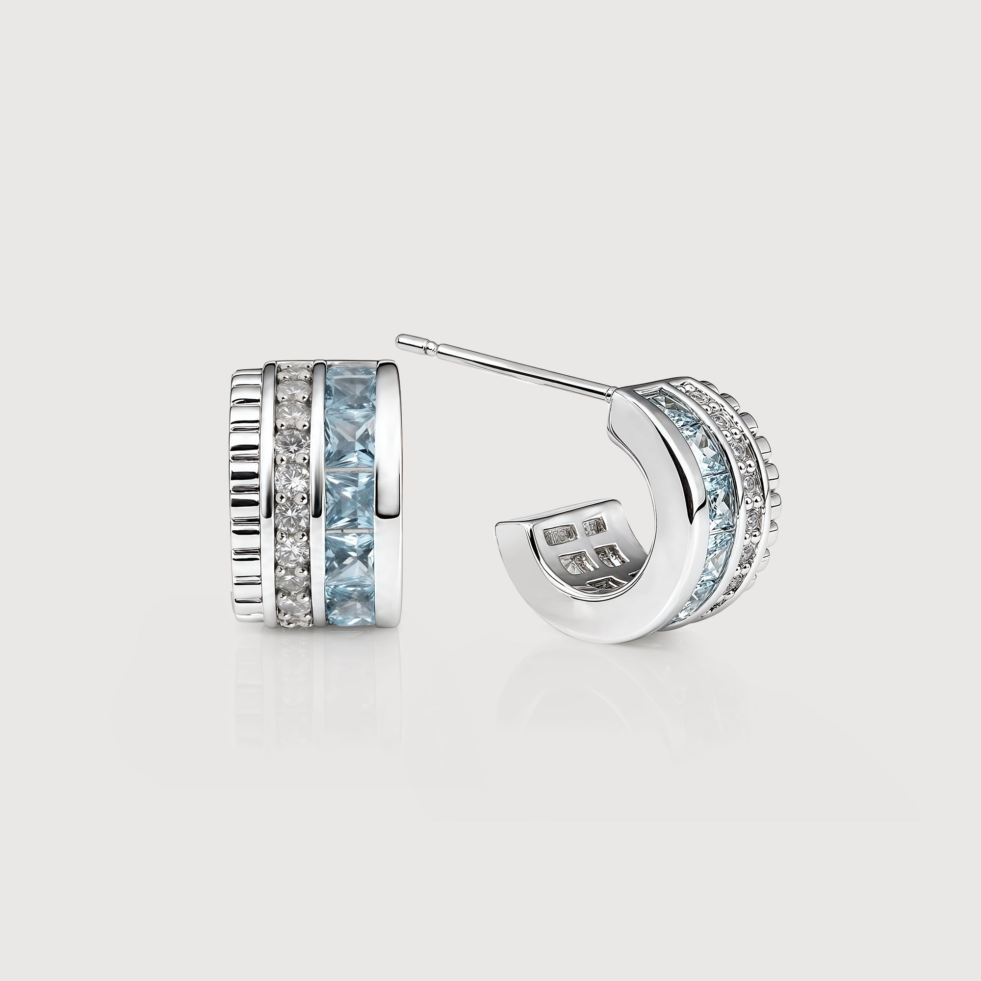 Silver-Tone Blue Zirconia Half Hoop Earrings