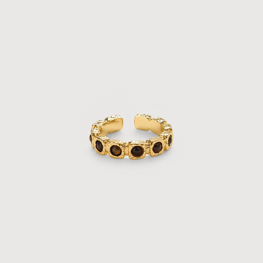 Natural Tiger's Eye Adjustable 18K Gold-Plated Copper Ring
