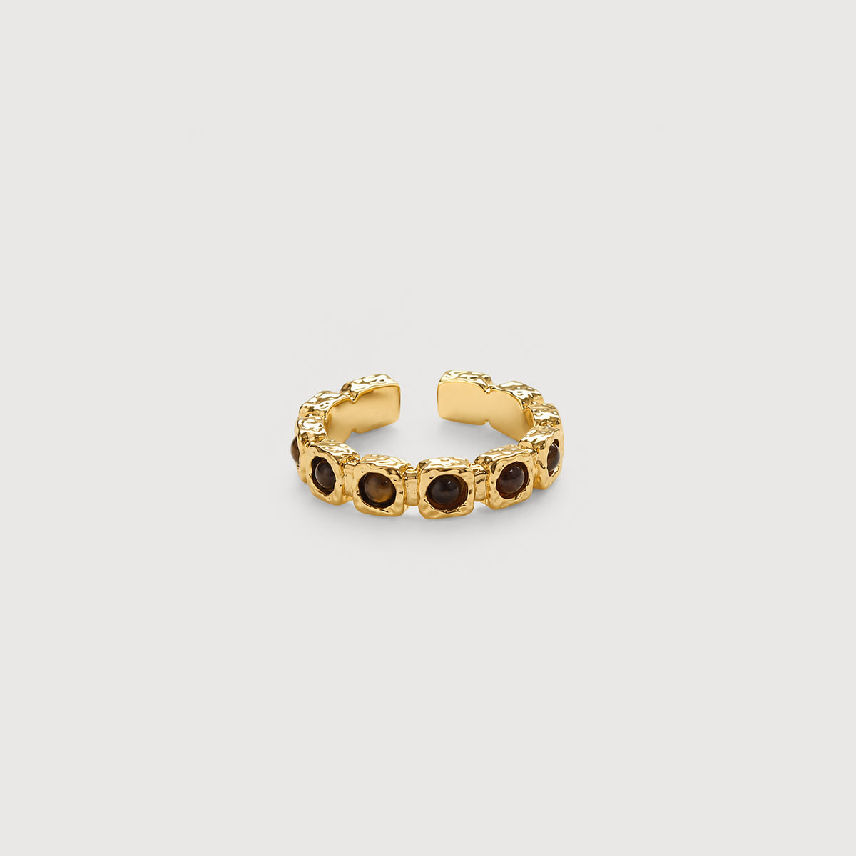 Natural Tiger's Eye Adjustable 18K Gold-Plated Copper Ring
