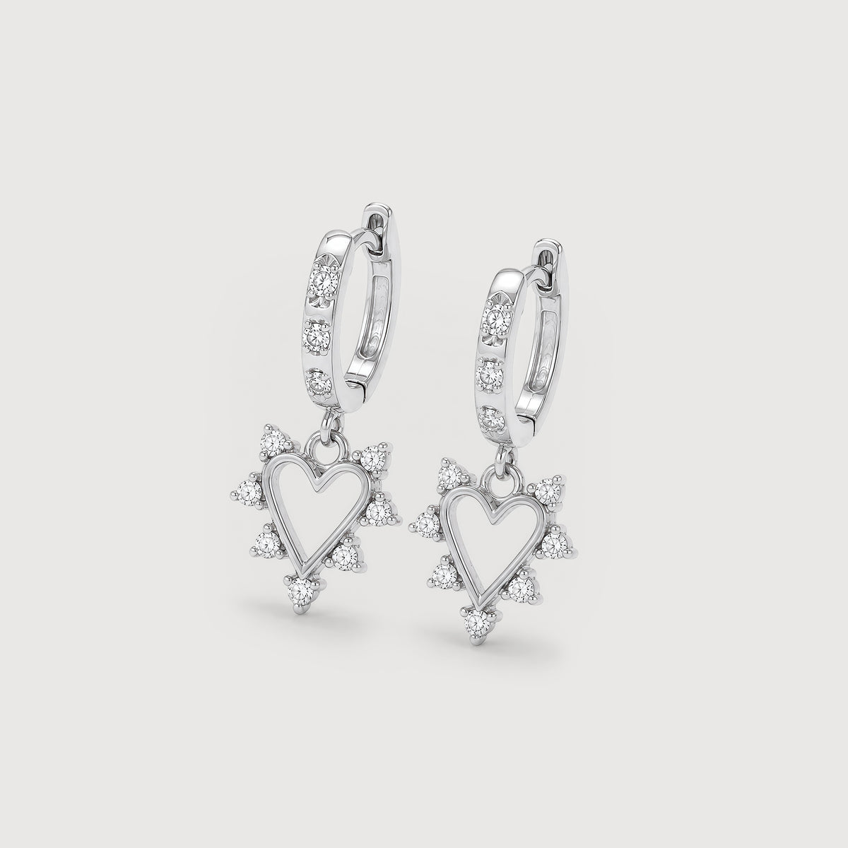 5A Zirconia Heart Charm Huggie Hoop Earrings