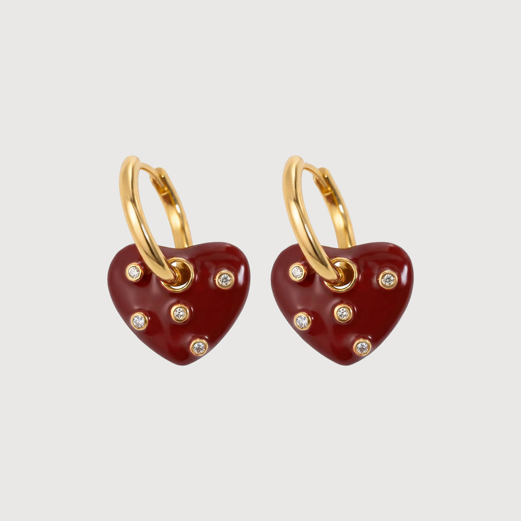 Red Heart Charm Hinged Hoop Earrings