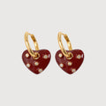 Red Heart Charm Hinged Hoop Earrings