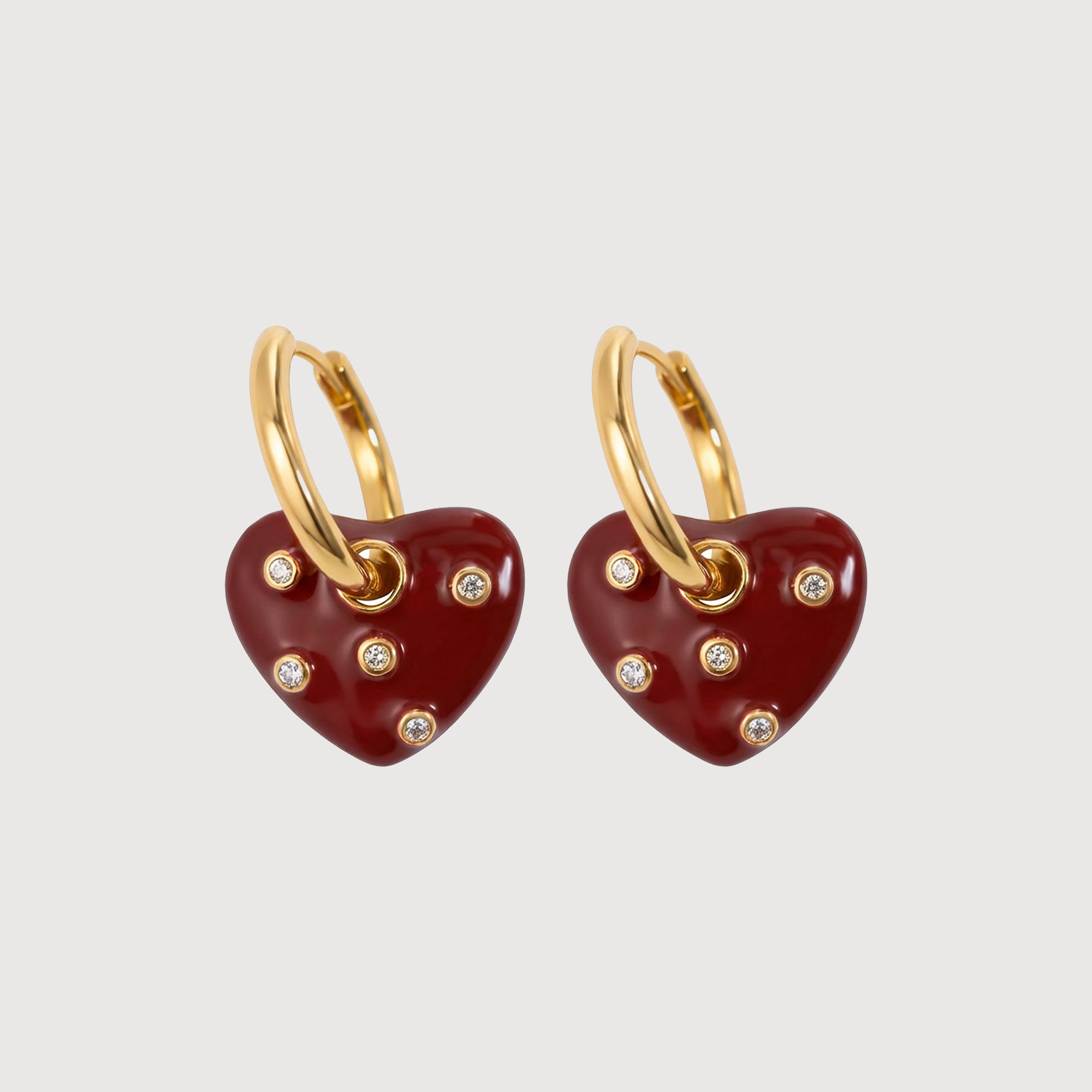 Red Heart Charm Hinged Hoop Earrings