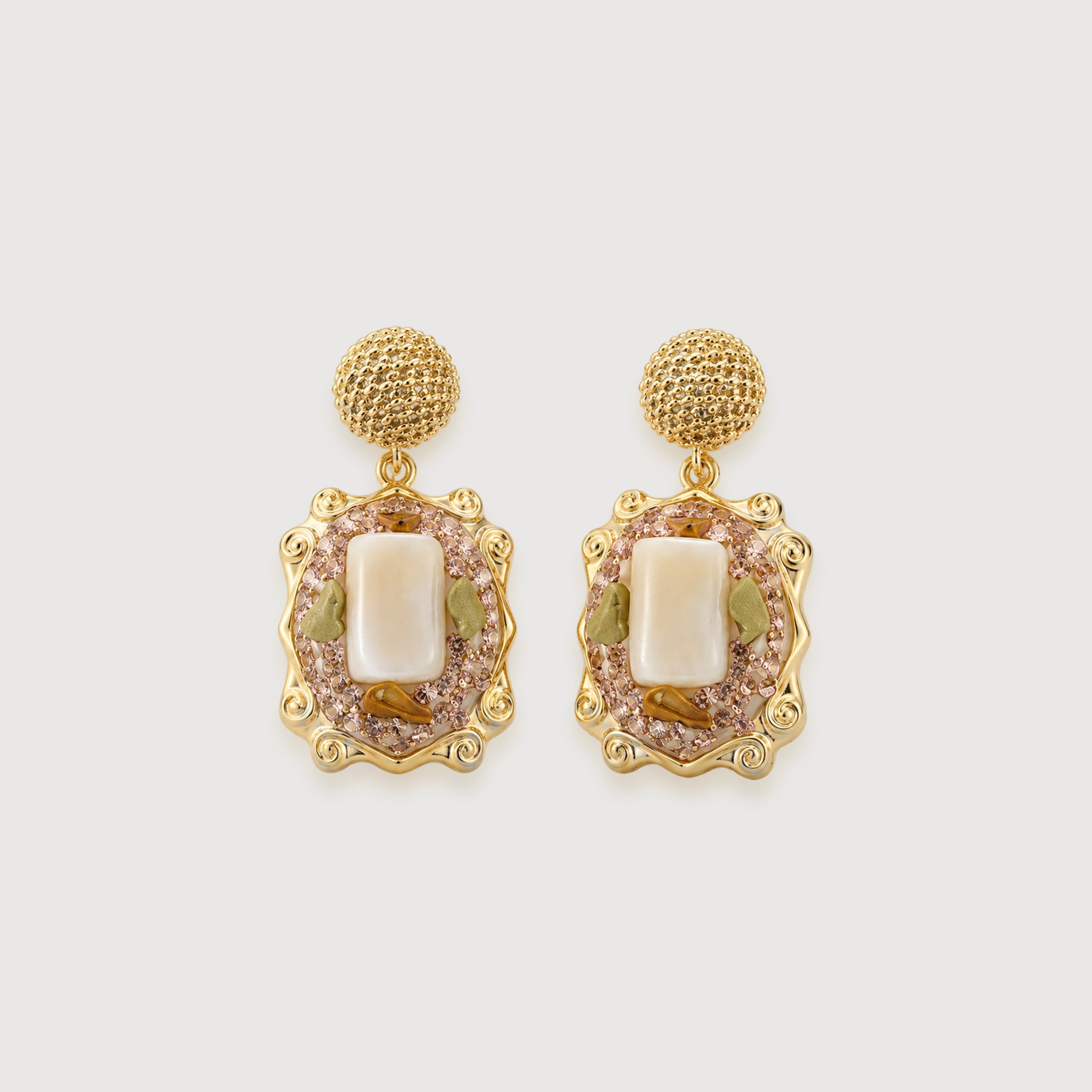 S925 White Shell and Natural Stone Drop Earrings