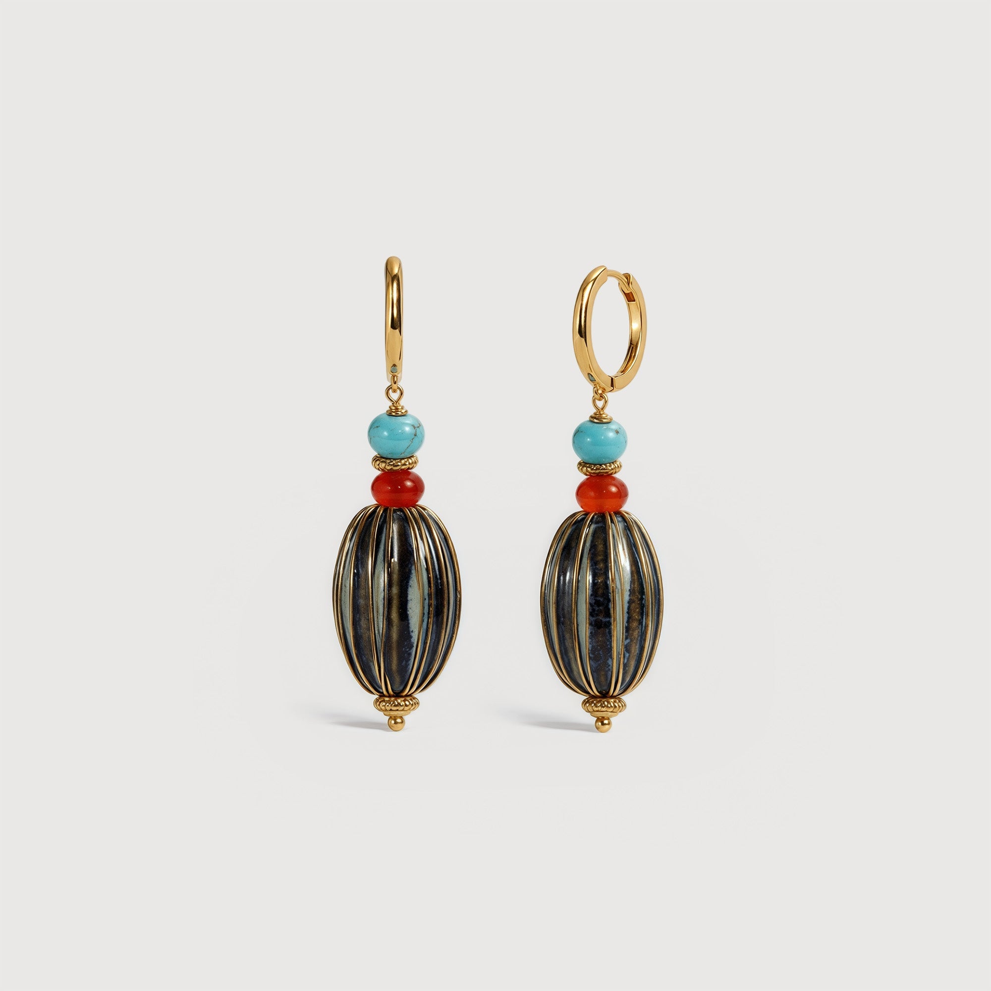 Gold-Plated Turquoise Beaded Drop Earrings